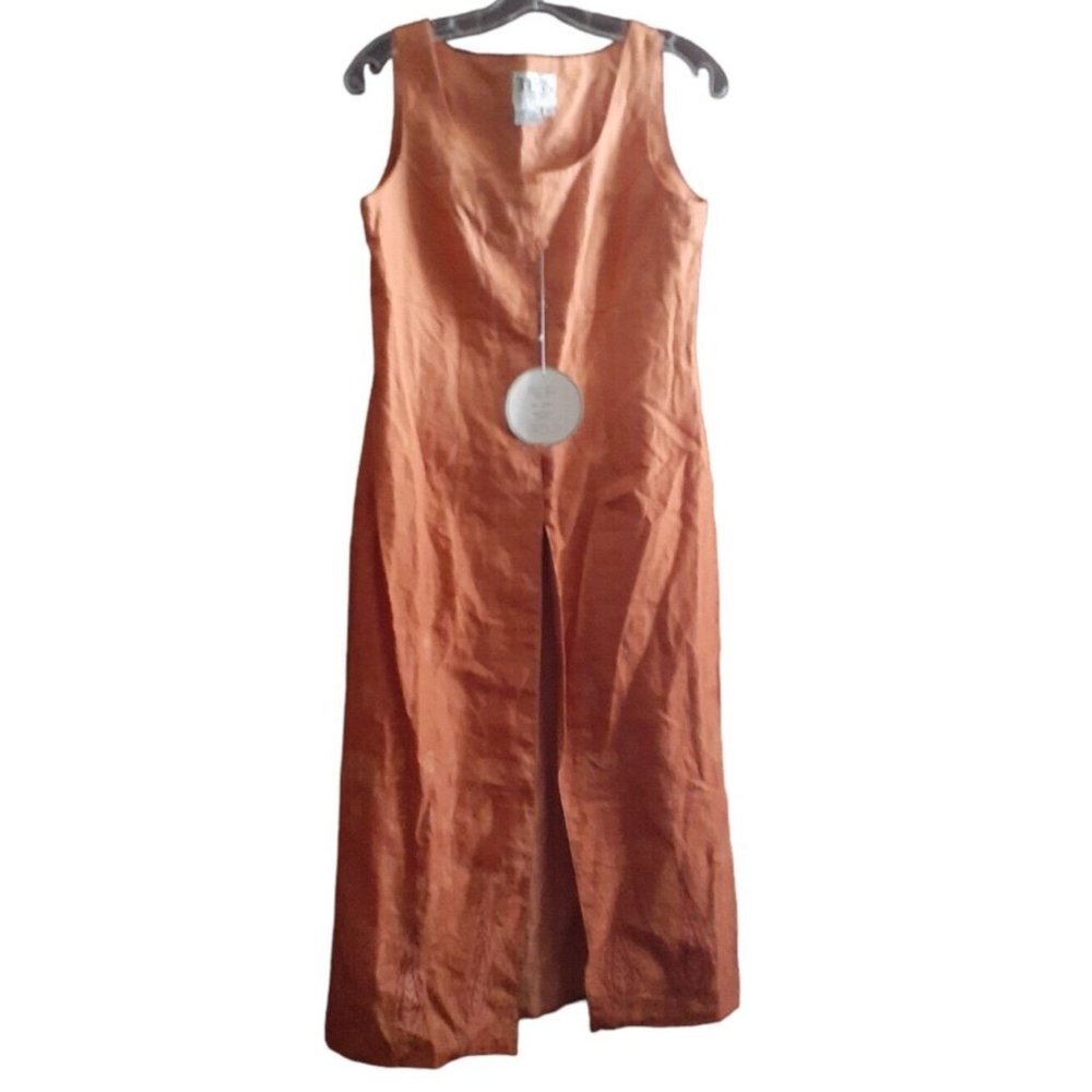 Midi Tank Dress in Rust Orange - Sleeveless Front Slit